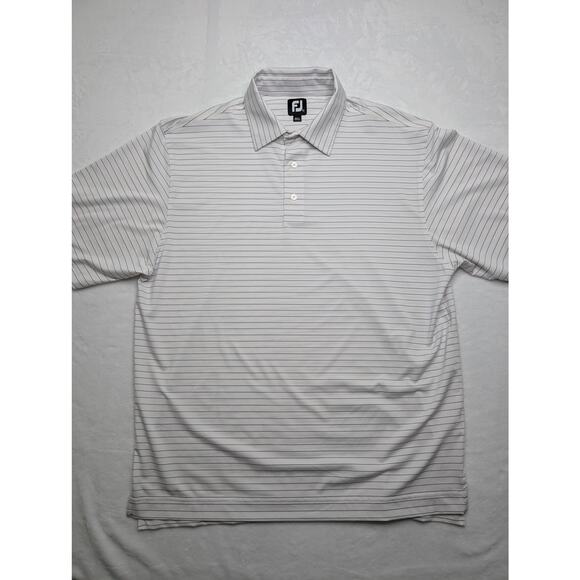 FootJoy Mens Golf Polo Shirt - Large White Pinstripe Performance Stretch - Picture 3 of 7